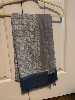 India Hicks Gray Patterned Scarf with Dark Blue Border